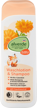 alverde NATURKOSMETIK Baby Wash Lotion &amp; Shampooing Calendula Bio, 250 ml