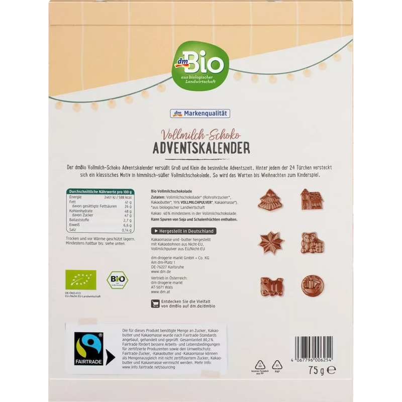 dmBio Adventskalender 2024, melkchocolade, 75 g