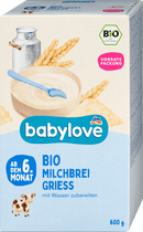 babylove Bouillie du soir lait semoule bio dès 6.mois, 600 g