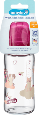 babylove Glazen babyfles met brede hals, bessenrood, vanaf de geboorte, 240 ml, 1 stuk