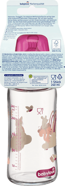 babylove Glazen babyfles met brede hals, bessenrood, vanaf de geboorte, 240 ml, 1 stuk