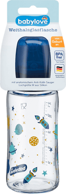 babylove Glazen babyfles met brede hals, blauw, vanaf de geboorte, 240 ml, 1 stuk