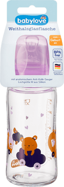 babylove Glazen babyfles met brede hals, paars, vanaf de geboorte, 240 ml, 1 stuk