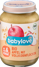 babylove Repas bébé 8+ Mois Fruits et céréales pomme avec flocons complets Qualité 100% bio -190g