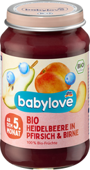 babylove Baby Meal 5+ Mois myrtille &amp; pêche en poire 100% qualité bio 190g