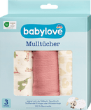babylove Mousseline doekjes crème/rood, 3 stuks