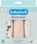 babylove Mousseline doekjes Dino/roze, 3 stuks