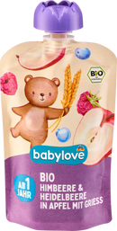 Babylove Framboise et Myrtille à presser dans une purée de pommes avec semoule, dès 1 an, 100 g