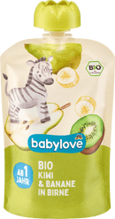 babylove Baby Meal Squeeze Bags 12+ Months - Kiwi &amp; Banana in Pear - 100% Organic Fruit - 100g