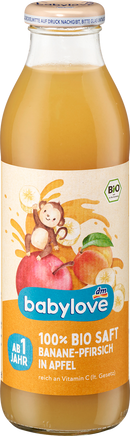 Jus de banane-pêche bio à la pomme Babylove, dès 1 an, 500 ml