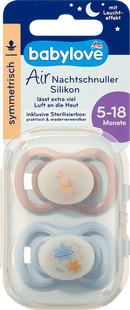 babylove Air Nacht-fopspeen, symmetrisch, roze/blauw, 5-18 maanden, 2 stuks