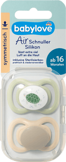 babylove Air-fopspeen van siliconen, symmetrisch, bruin/groen, maat 3, vanaf 16 maanden, 2 stuks