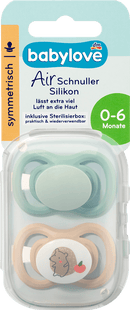 babylove Air-fopspeen van siliconen, symmetrisch, mint/beige & blauw/petrol, maat 1, 0-6 maanden, 4 stuks
