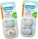 babylove Air-fopspeen van siliconen, symmetrisch, mint/beige & blauw/petrol, maat 1, 0-6 maanden, 4 stuks