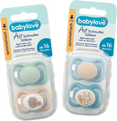 babylove Air-fopspeen van siliconen, symmetrisch, mint/beige & blauw/petrol, maat 3, vanaf 16 maanden, 4 stuks