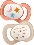 babylove Fopspeen voor pasgeborenen, symmetrisch, siliconen, perzik/crème, 0-2 maanden, 2 stuks