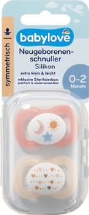 babylove Fopspeen voor pasgeborenen, symmetrisch, siliconen, perzik/crème, 0-2 maanden, 2 stuks
