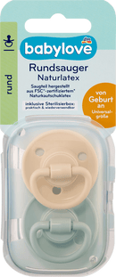 babylove Fopspeen van latex, rond, crème/groen, vanaf de geboorte, 2 stuks