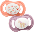 babylove Fopspeen van siliconen, symmetrisch, paars/roze, maat 1, 0-6 maanden, 2 stuks