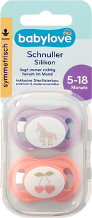babylove Fopspeen van siliconen, symmetrisch, paars/roze, maat 2, 5-18 maanden, 2 stuks