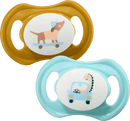 babylove Fopspeen van siliconen, symmetrisch, oker/turkoois, maat 2, 5-18 maanden, 2 stuks