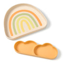 babylove Siliconen bord met vakjes in regenboogkleuren oranje/crème, 1 stuk