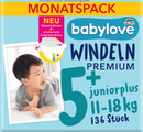 babylove Luiers Premium maat 5+ junior+ (11-18 kg), maandpakket, 136 stuks