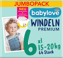 Couches Babylove Premium taille 6 XL (15-20 kg), pack jumbo, 64 pièces.
