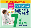 Babylove Couches Premium Pack mensuel taille 7 XXL 16+ kg, 120 pièces.