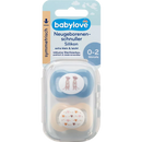 Sucette Babylove pour nouveau-né, symétrique, en silicone, bleu/crème, 0-2 mois, 2 pièces