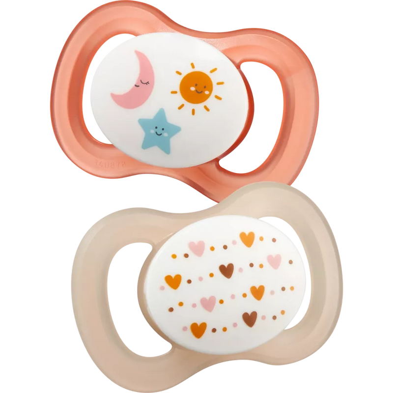 babylove Fopspeen voor pasgeborenen symmetrisch, silicone, perzik/crème, 0-2 maanden, 2 stuks