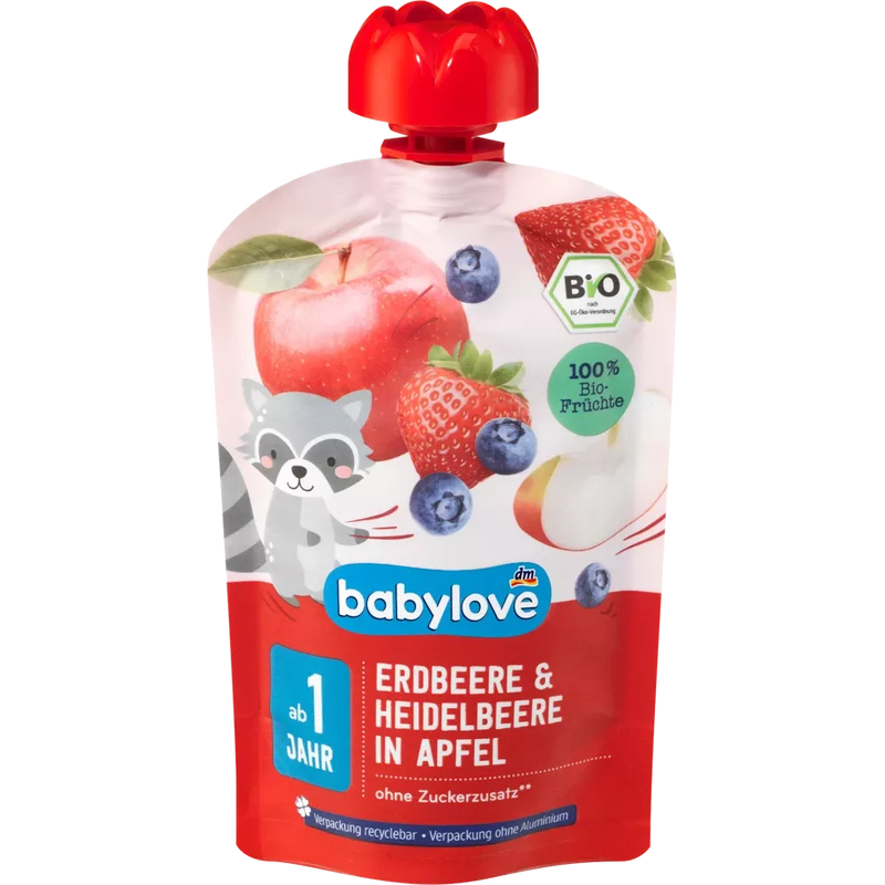 babylove Knijpaardbei & bosbes in appel recyclebaar vanaf 1 jaar, 100 g