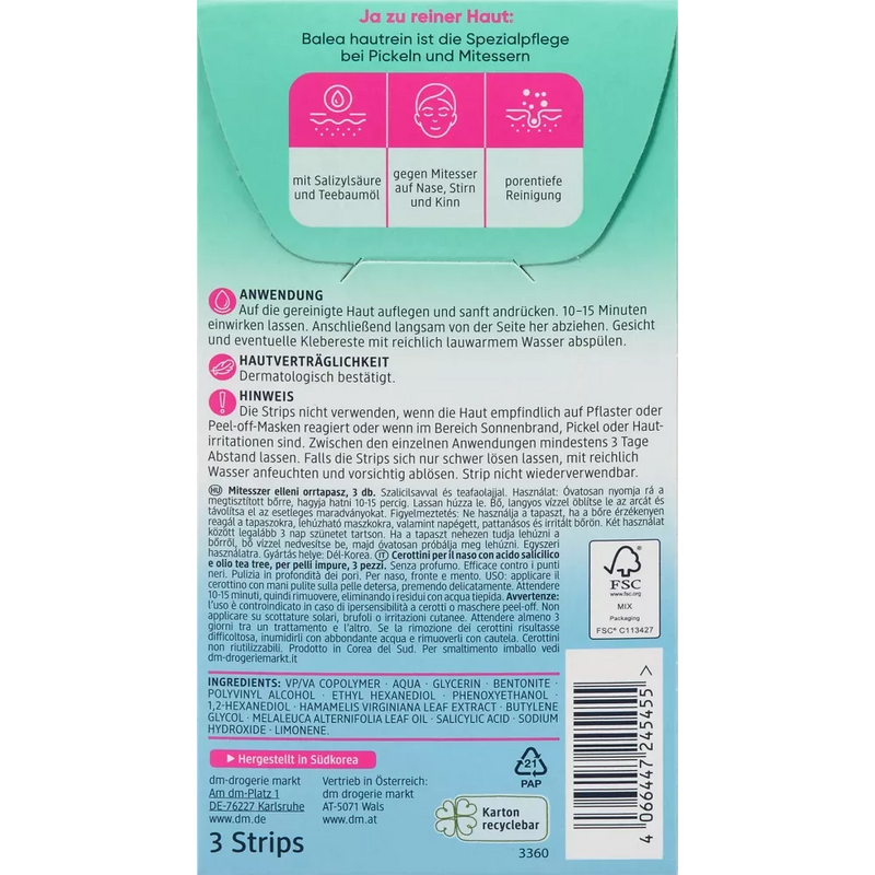 Balea Anti-zwarte kop Nosestrips Skin Clean, 3 stuks