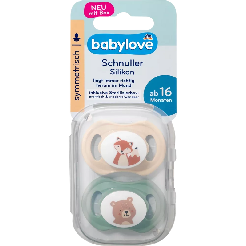 babylove Fopspeen siliconen symmetrisch, beige/groen, maat 3, vanaf 16 maanden, 2 st.