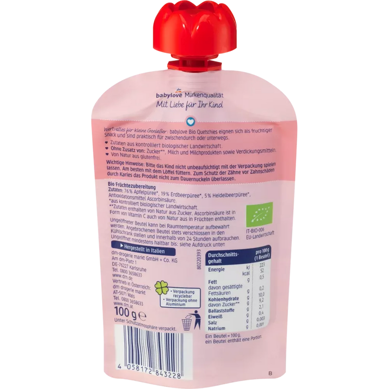 babylove Knijpaardbei & bosbes in appel recyclebaar vanaf 1 jaar, 100 g