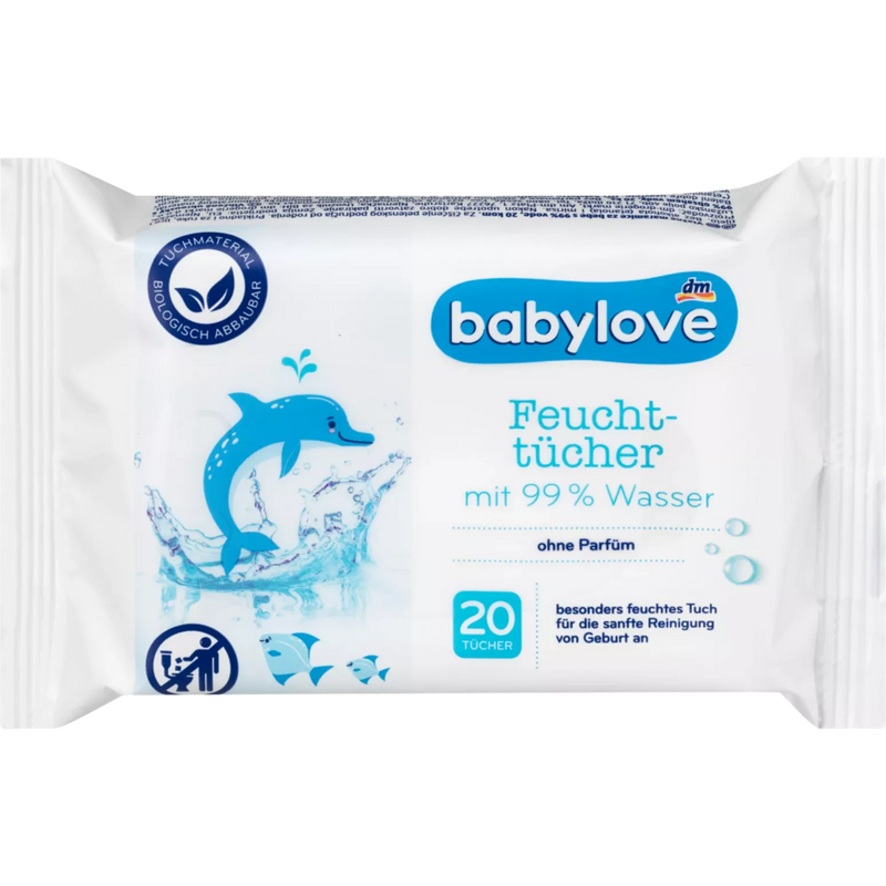 babylove babylove vochtige doekjes met 99% water, reisformaat, 20 stuks.