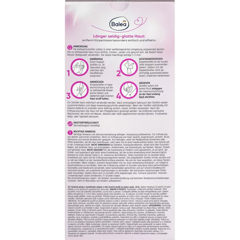 Bandes de cire froide pour le corps Balea, 20 pièces