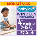 Couches Babylove Premium taille 4+ (9-15 kg), 152 pièces.