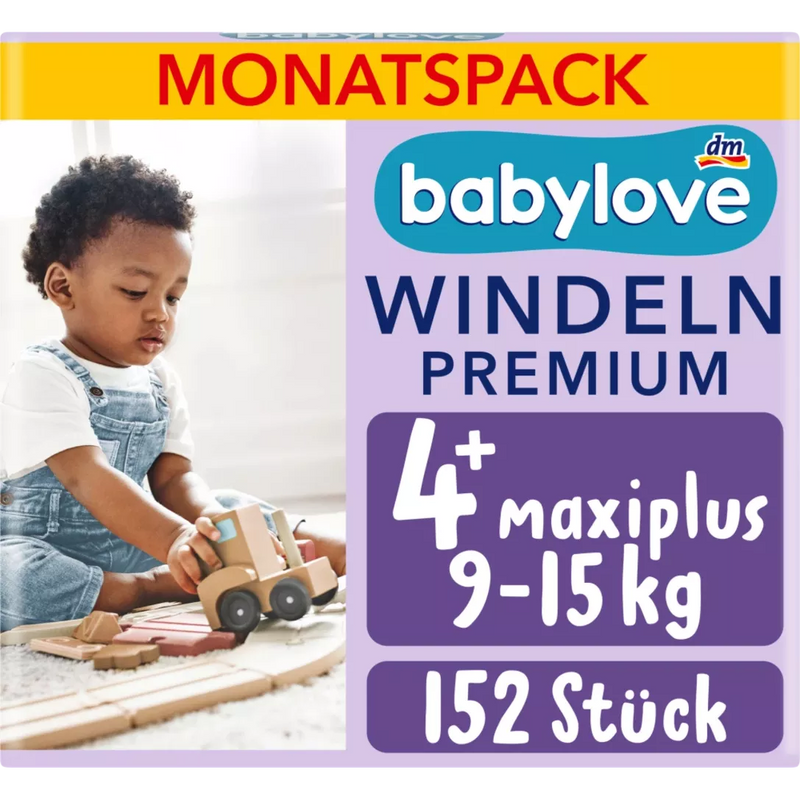 babylove Luiers Premium maat 4+ (9-15 kg), 152 stuks.