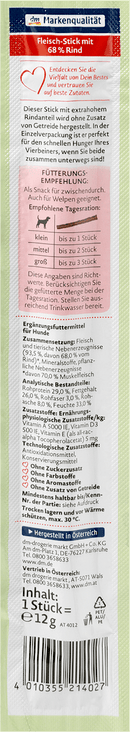 Dein Bestes Snack pour chiens, bâton de viande avec 68% de boeuf, 12 g