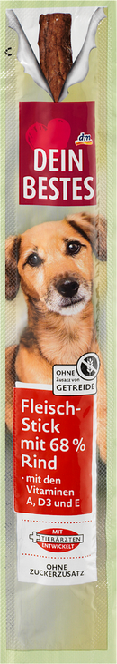 Dein Bestes Snack pour chiens, bâton de viande avec 68% de boeuf, 12 g