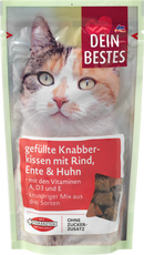 Dein Bestes Cat Snack, oreiller à grignoter rempli de boeuf, canard et poulet, 65 g