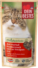 Dein Bestes Cat Snacks Nature Lovers, Snack anti-boules de poils riche en bœuf préalpin, 50 g