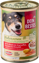 Dein Bestes Natvoer voor honden met 60% rundvlees, aardappel, wortel en distelolie, Naturverliebt, 400 g
