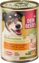 Votre meilleure nourriture humide pour chiens au poulet, courgettes, patates douces et huile de lin, servie naturellement, 400 g