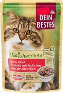 Dein Bestes Nourriture humide pour chats, Naturverliebt, 60 % bœuf avec morceaux de viande savoureux, 85 g