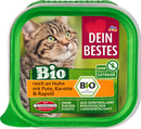 Dein Bestes Biologisch natvoer voor katten, rijk aan kip met kalkoen, wortel en koolzaadolie, 100 g