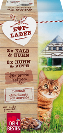 Dein Bestes Natvoer voor katten, kalfsvlees & kip en kip & kalkoen, Hofladen multipack (4x85 g), 340 g