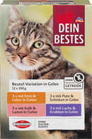 Dein Bestes Natvoer voor katten met eend, kalfsvlees, kalkoen en zalm in gelei, multipack (12 x 100 g), 1.200 g