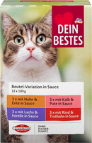Dein Bestes Natvoer voor katten met kip, zalm, kalfsvlees en rundvlees in saus, multipack (12 x 100 g), 1.200 g